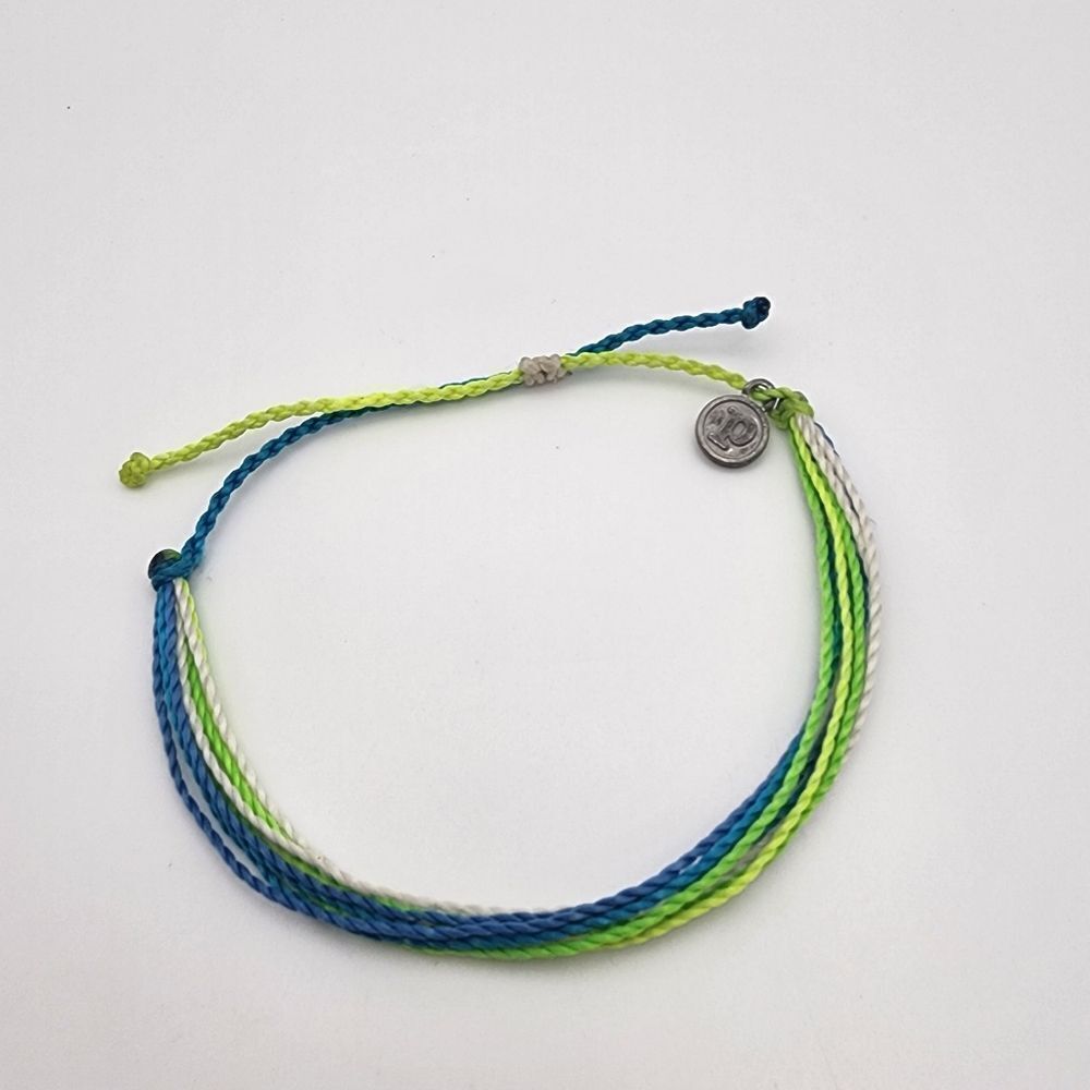 Pura Vida Blue, White, Green, & Yellow Adjustable Cord Bracelet